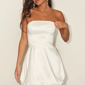 Lulus Own the Spotlight White Strapless Bubble-Hem Mini Dress